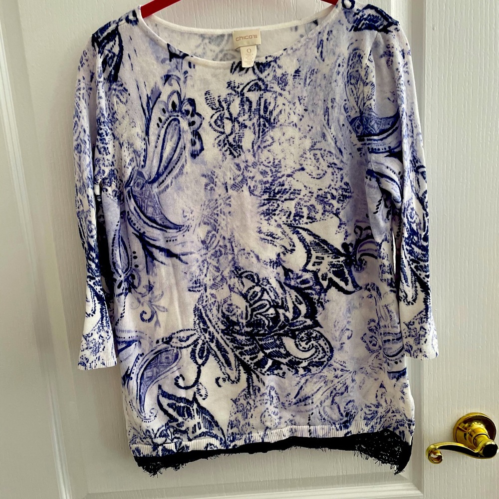 Chico’s blue and white lightweight sweater